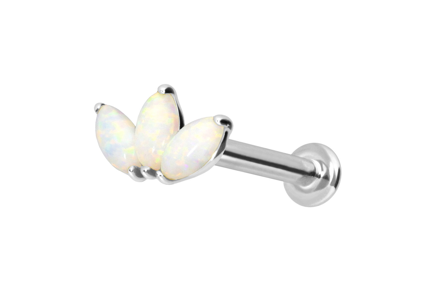 14 Karat Gold Labret Piercing mit Push Fit LOTUSBLÜTE + SYNTHETISCHE OPALE